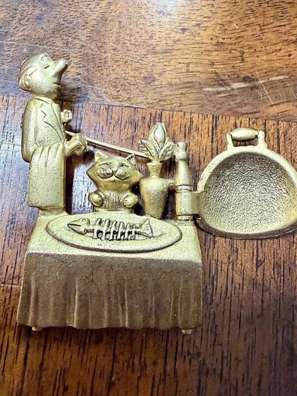 AJC Vintage AJC Cat Waiter Dinner Mechanical Cloche Brooch Vintage Cat Waiter